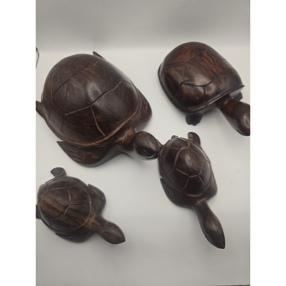 4 Vintage Sea Turtle Figurine Hand Carved Ironwood Wood , Mexico